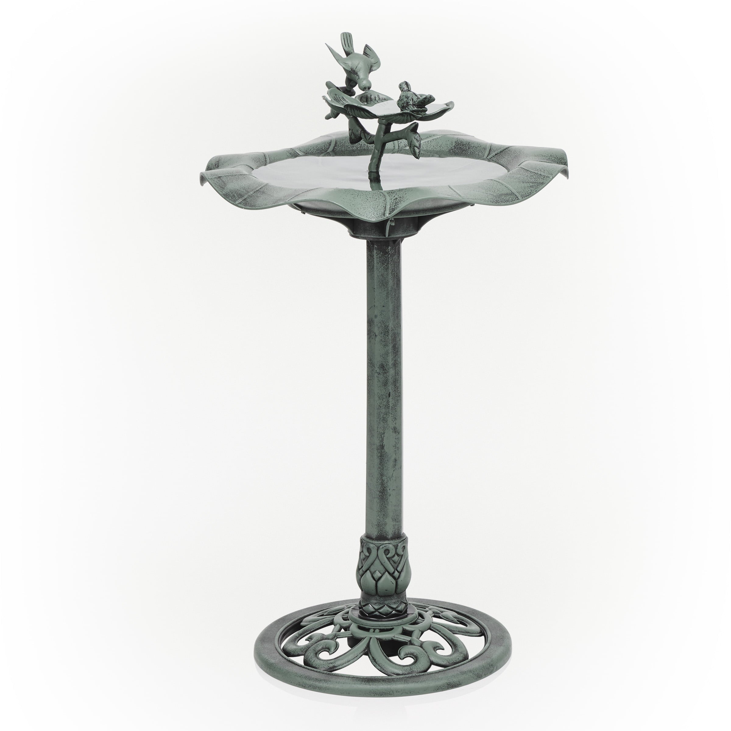 Alpine Corporation Plastic Bird Bath Feeder for Yard and Garden, Green