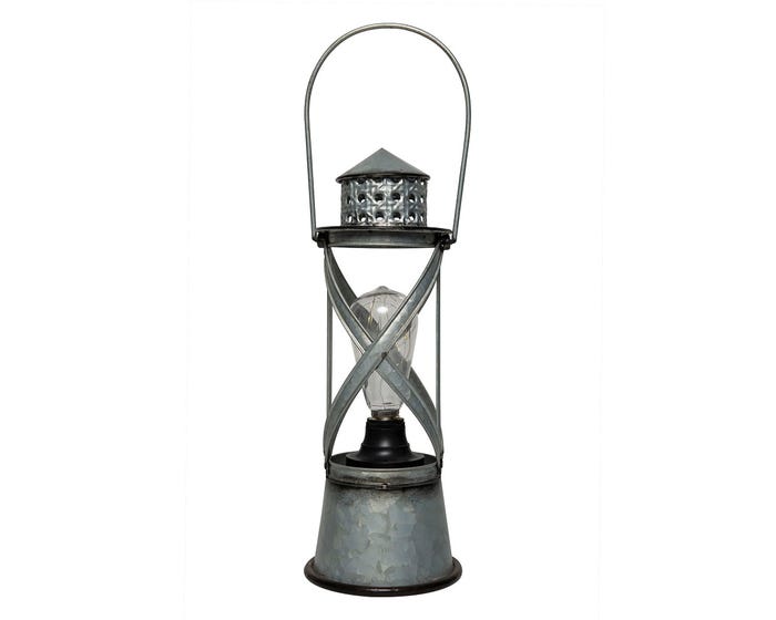 Alpine Small Silver Metal Lantern Décor with Warm White LEDs and Timer - OAB140HH-S-SL