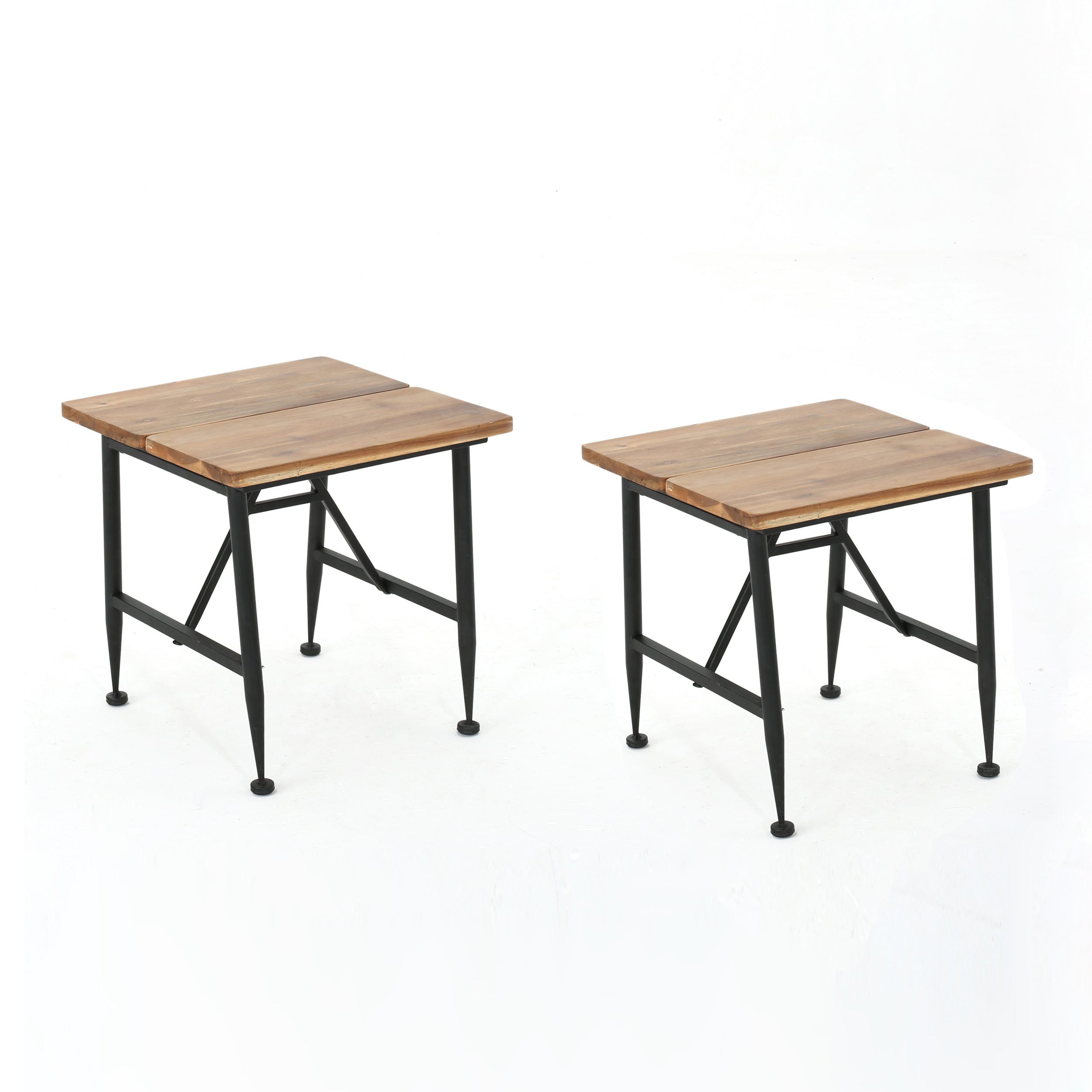 Ellaria Rustic Industrial Acacia Wood Accent Table with Metal Frame, Teak and Black