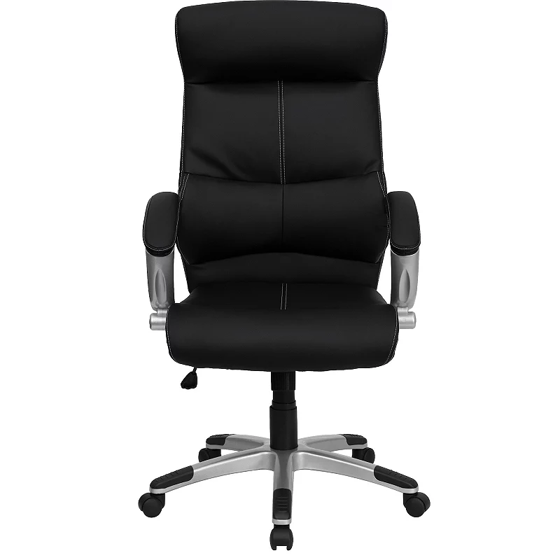 Emma and Oliver High Back Black LeatherSoft/Line Stitched Curved Headrest Swivel Office Chair