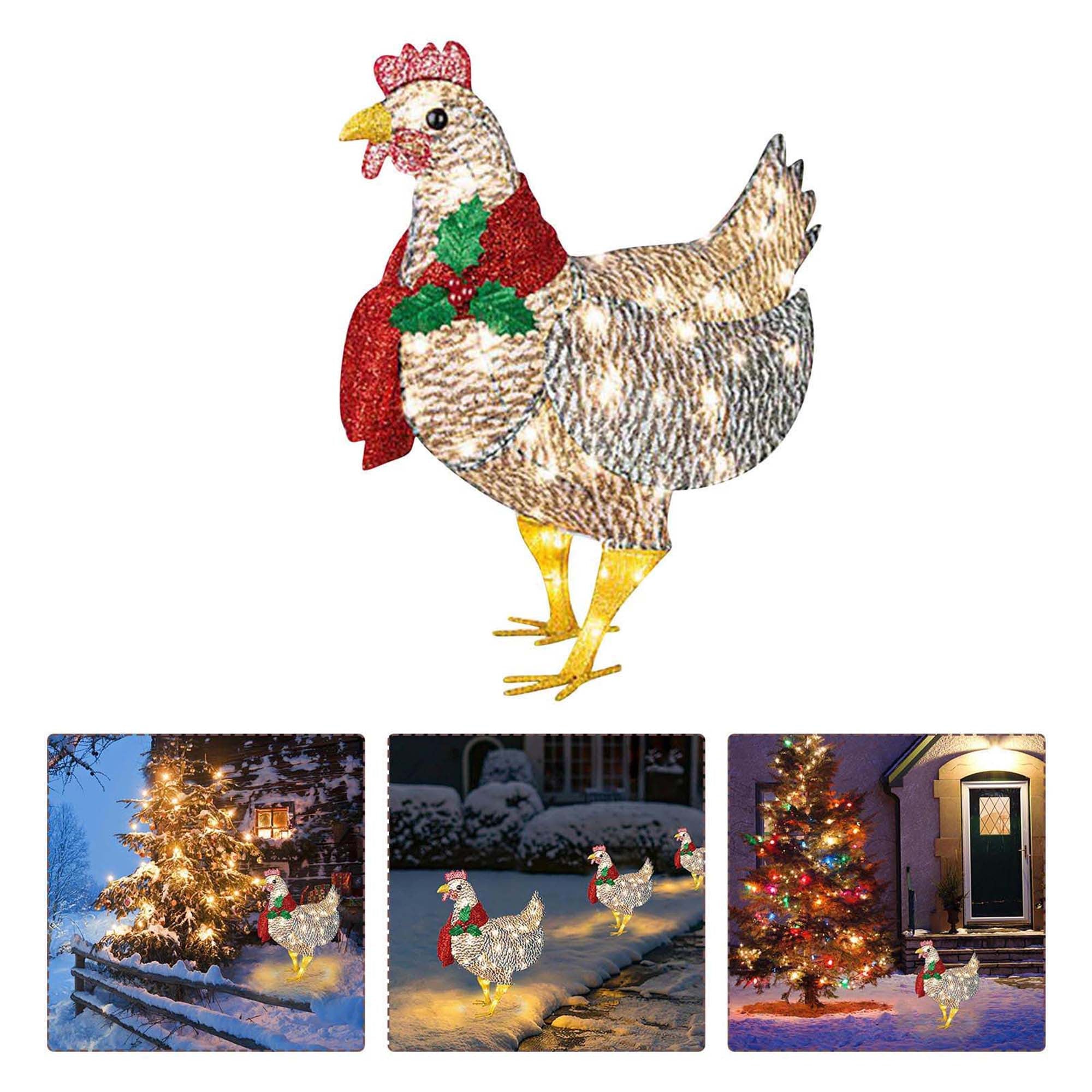 Eyicmarn Christmas Decorative Light， Light-Up Chicken with Scarf Courtyard Light， Outdoor Party Ornament