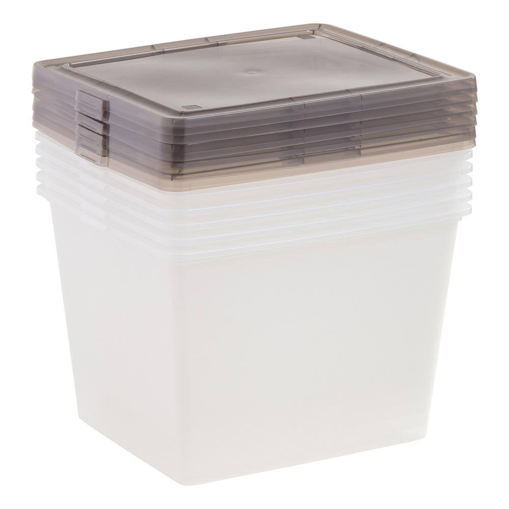 IRIS 36 qt. Plastic Storage Bin Tote Organizing Container with Latching Lid in Clear with Gray Lid (6-Pack) 585105