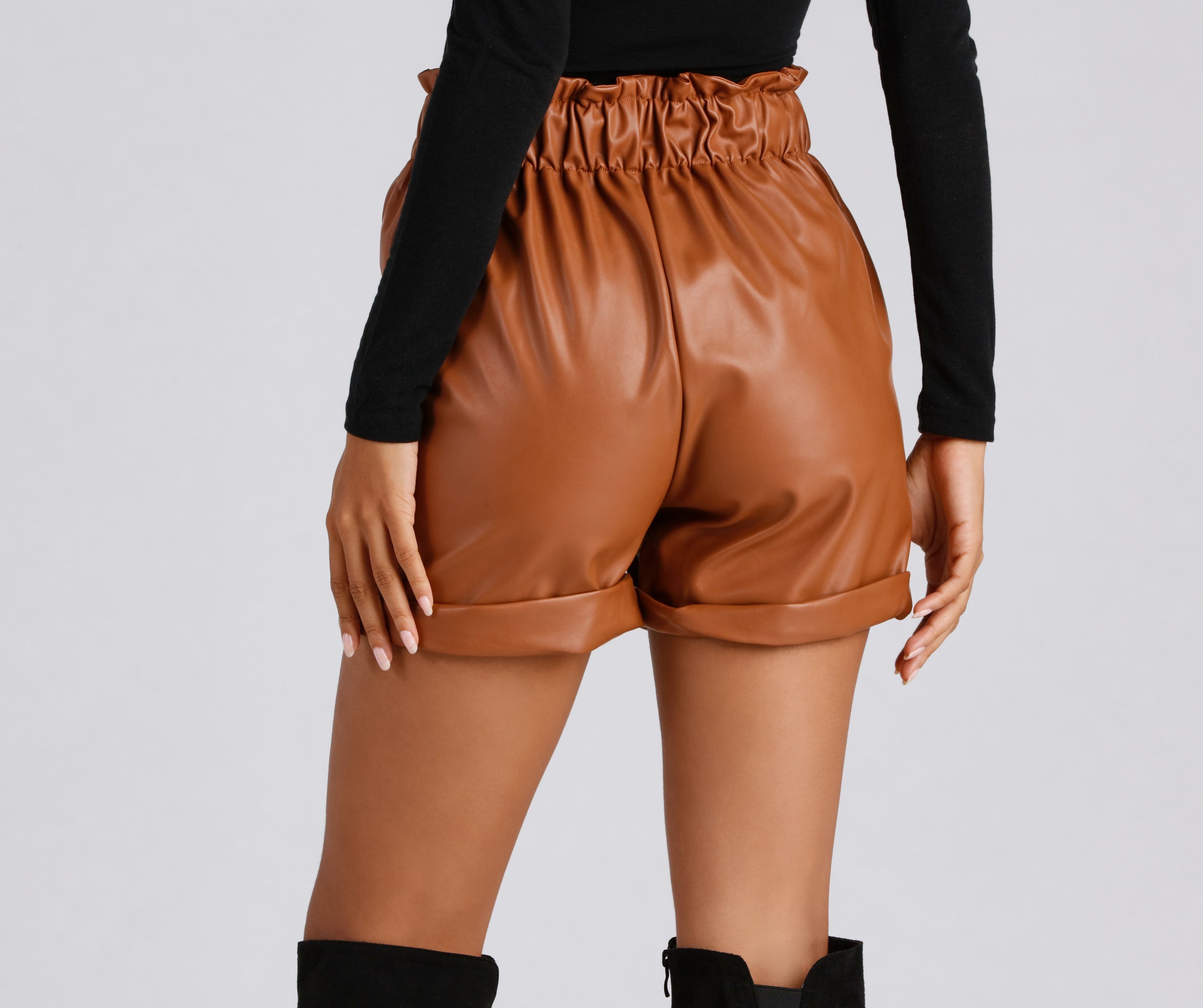 Chic Stunner Faux Leather Paperbag Shorts