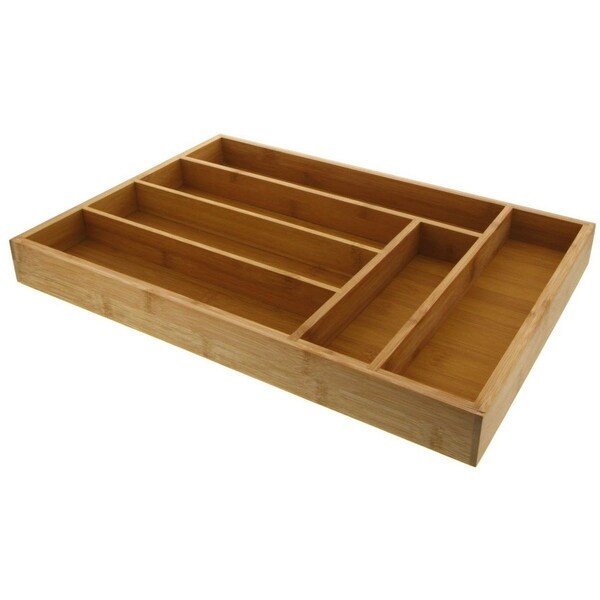 6 Slot Bamboo Drawer Organizer， Silverware Drawer Dividers， Flatware Tray， 17