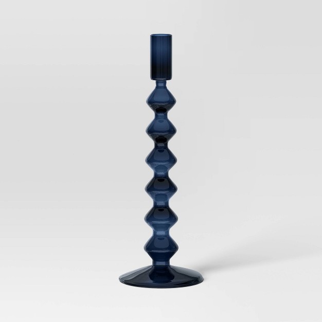 Tall Modern Glass Taper Holder Blue