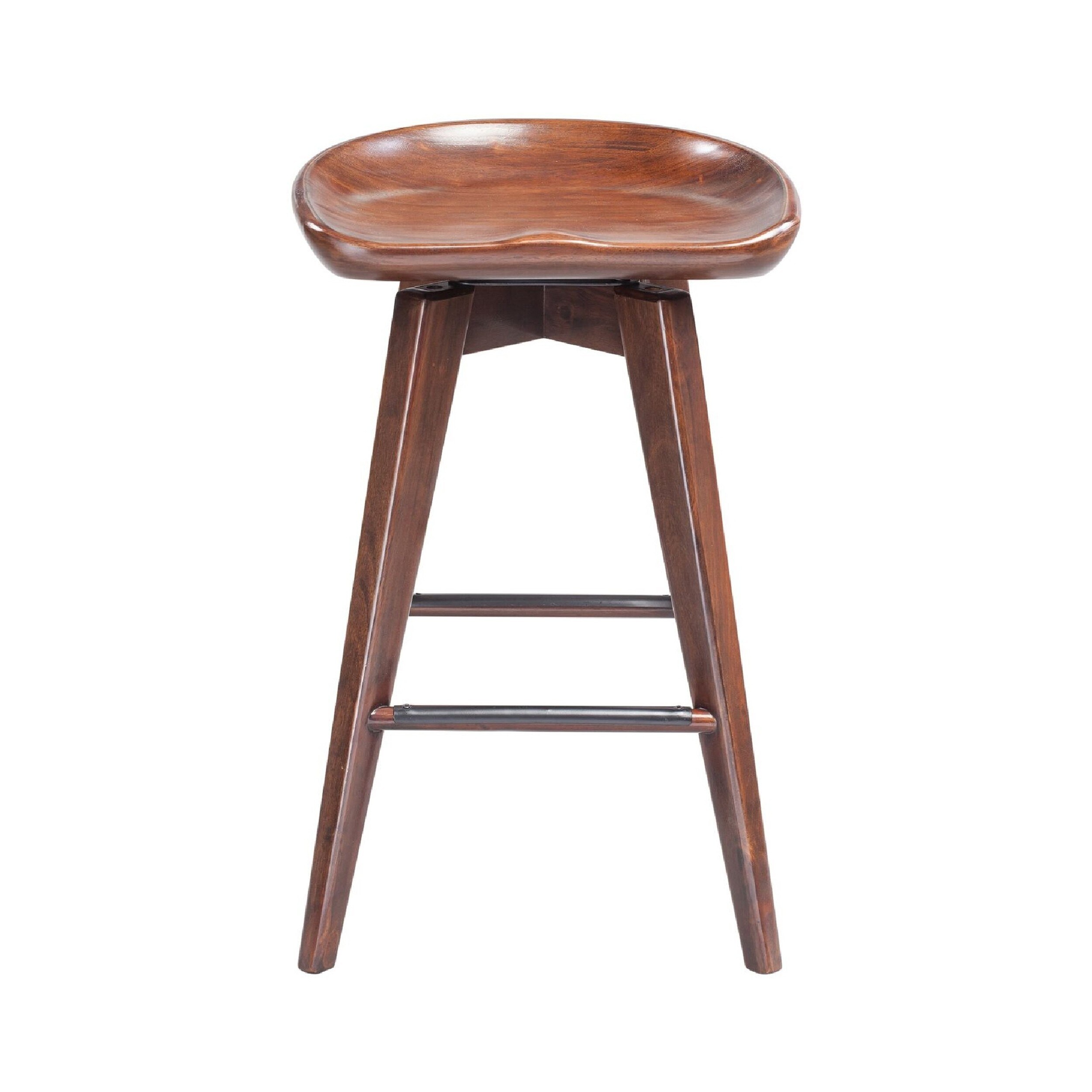 Esme 24 Inch Swivel Counter Stool， Contour Seat， Wood， Tapered Legs， Brown