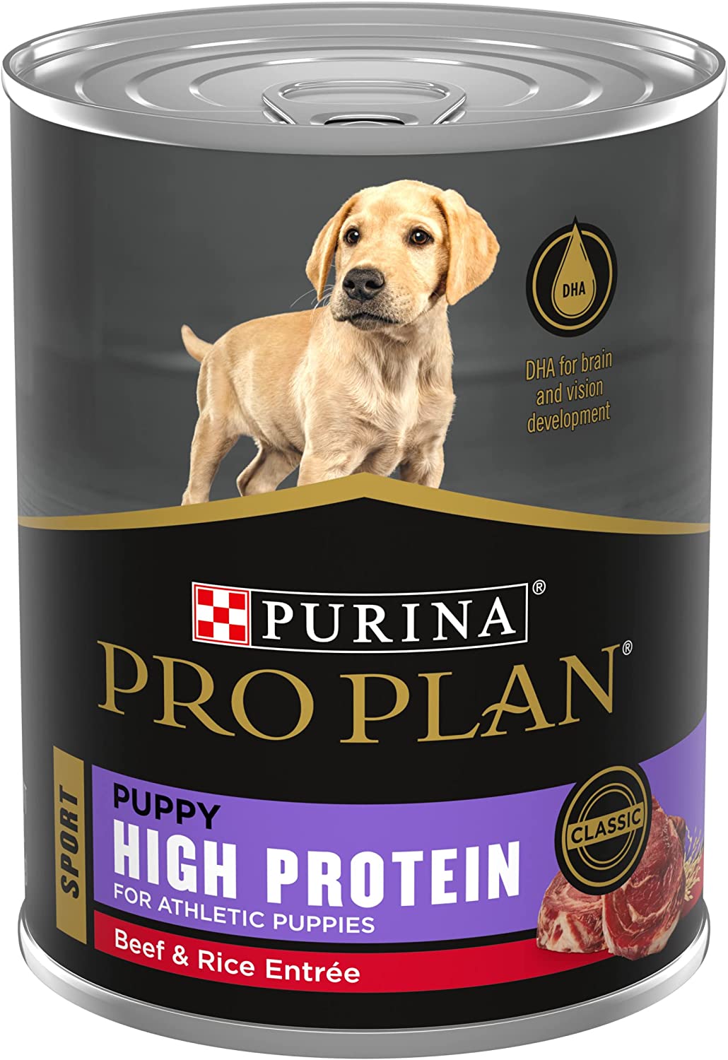 Purina Pro Plan Sport Development Puppy High Protein Beef and Rice Wet Dog Food， 13-oz can， case of 12