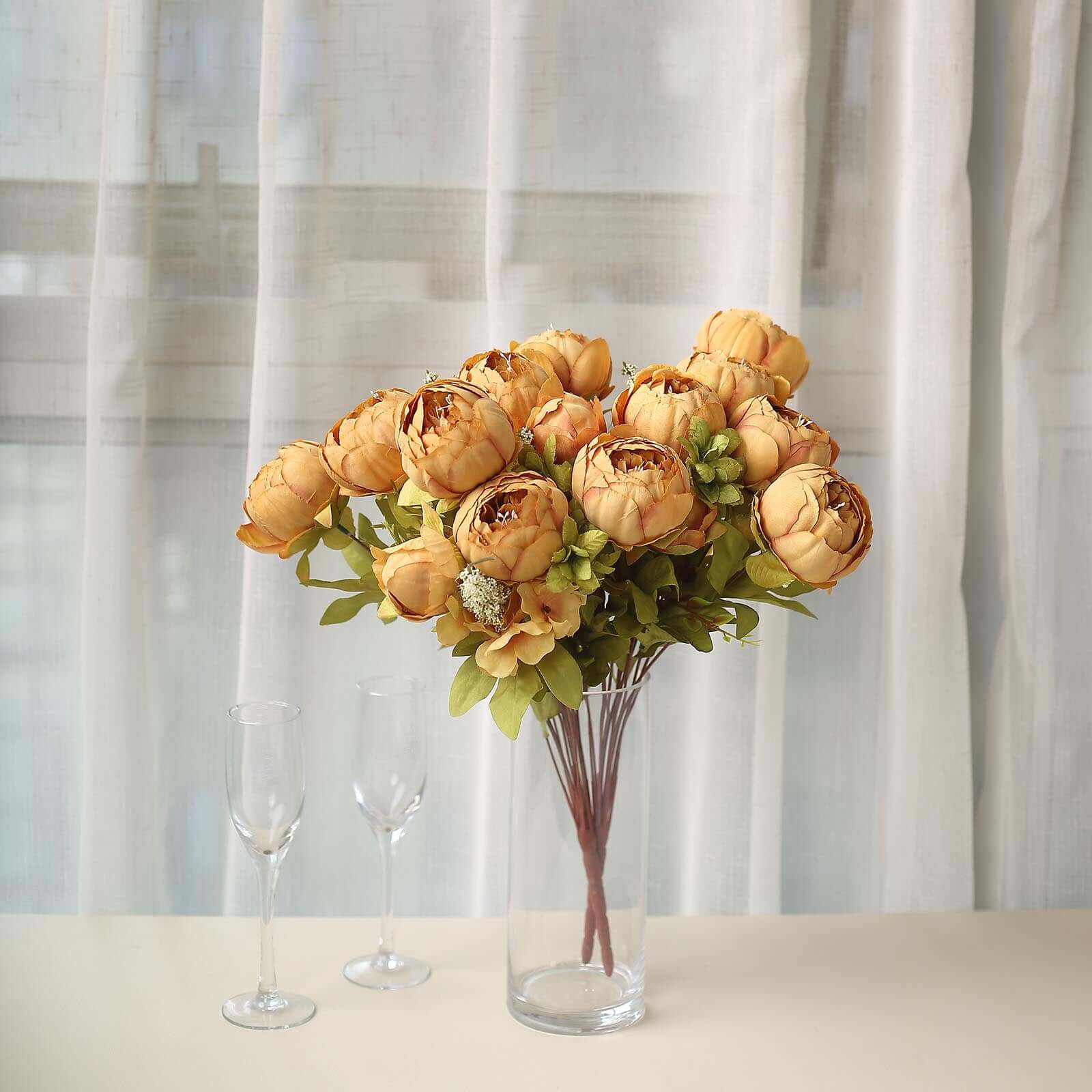 2 Pack Gold Silk Peony Flower Bouquet Arrangements, Artificial Wedding Bridal Bouquets 19