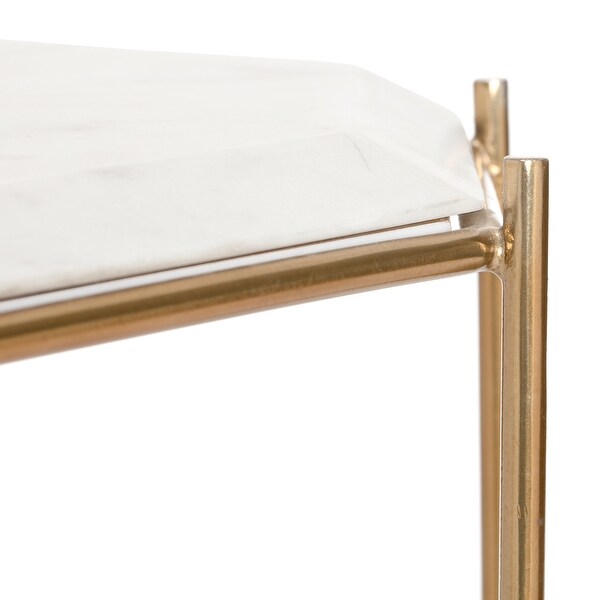 Finch Colton Solid Marble Top Accent Table with Gold Metal Base， White/Gold