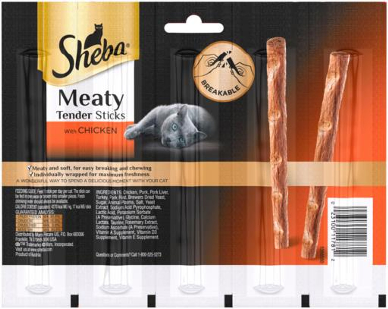 Sheba Meaty Tender Chicken Sticks Cat Treats， .7 Oz.， 5 Pack