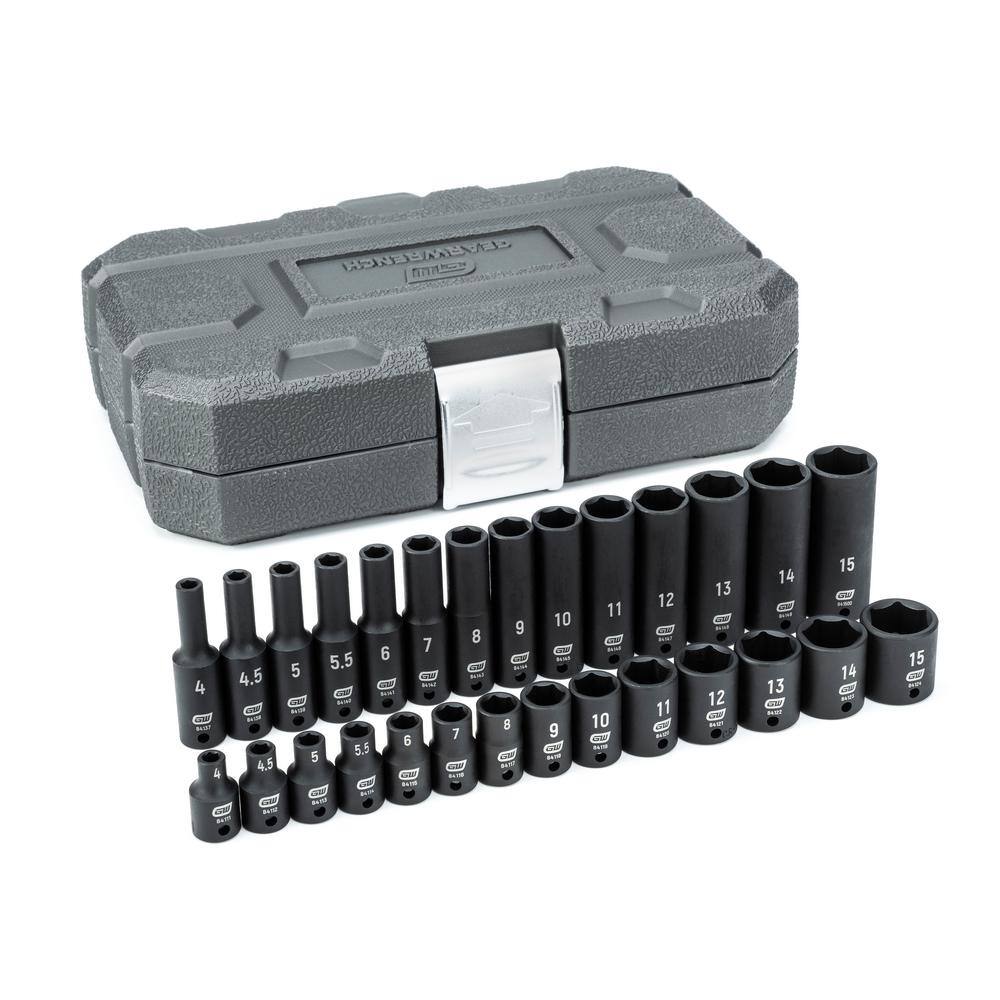 GEARWRENCH 14 in. Drive 6-Point Standard and Deep Impact Metric Socket Set (28-Piece) 84901