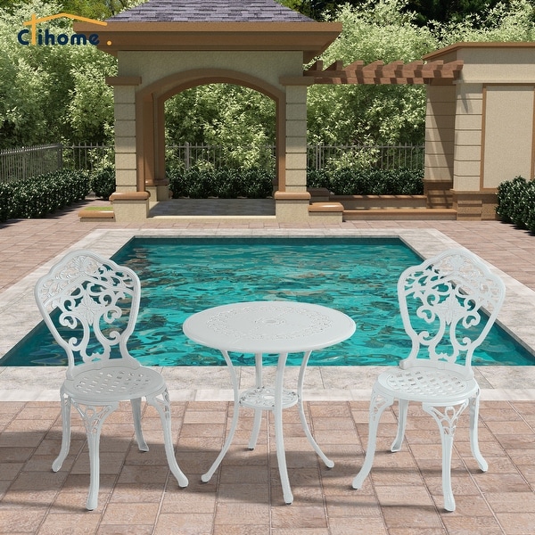 Clihome 3Piece Outdoor Cast Aluminum Bistro Set with Umbrella Hole