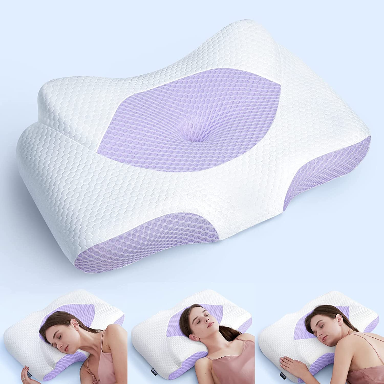 ALLJOYRR Adjustable Cervical Pillow for Neck Pain Relief, Hollow Contour Memory Foam Pillows Plus Support, Odorless Orthopedic Bed Pillows for Sleeping, Shoulder Pillow for Side Back Stomach Sleeper