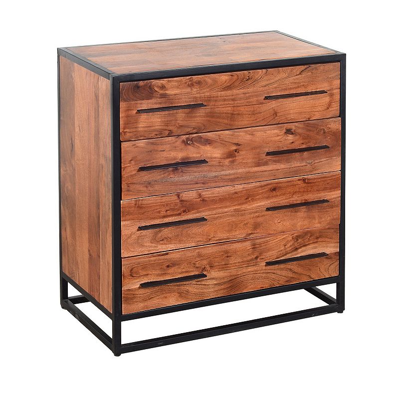 Handmade Dresser with Grain Details and 4 Drawers， Brown and Black