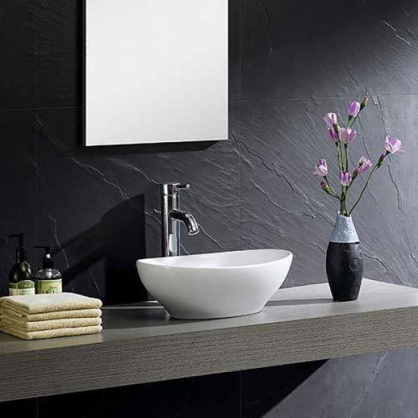 FINE FIXTURES Modern White Vitreous China Oval Vessel Sink MV1613RW