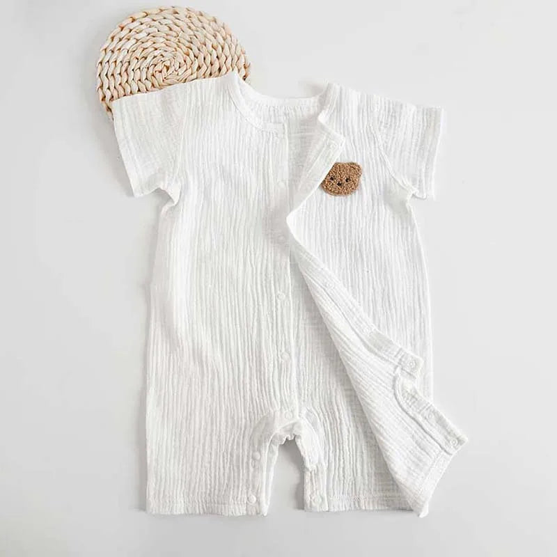 Baby Romper Muslin Short Sleeves Jumpsuit for Girls Boys Cute Bear One-Pieces Clothing Newborn Summer Thin Bodysuits