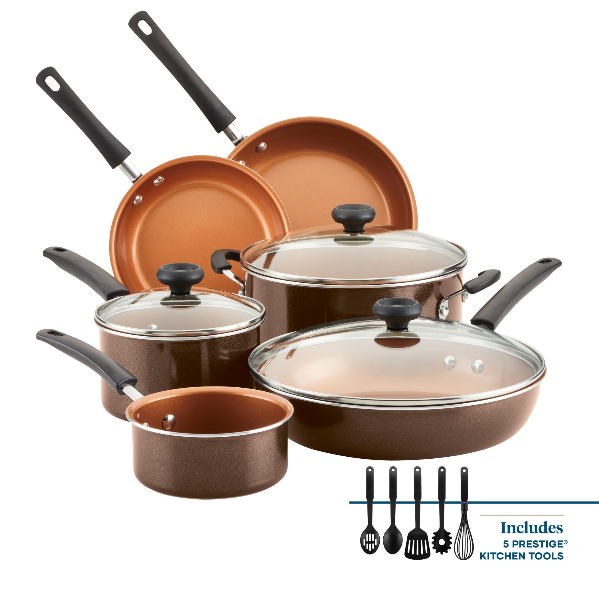 Farberware 14-Piece Easy Clean Pro Ceramic Nonstick Pots and Pans Set/Cookware Set, Brown