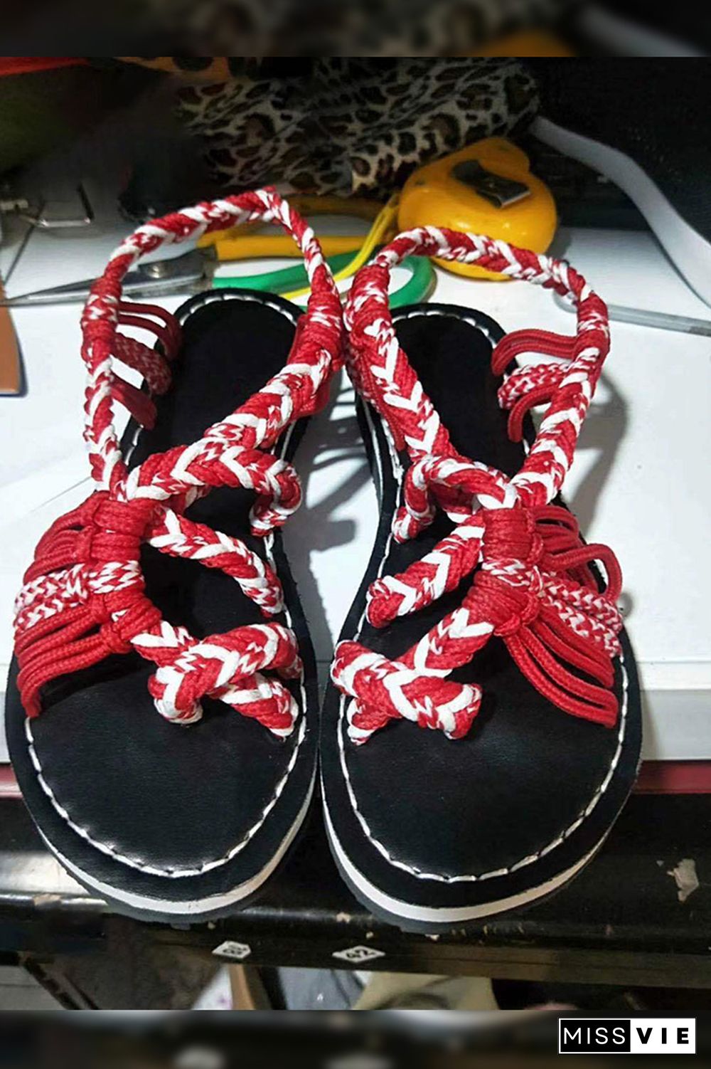 Colorful Rope Twist Knot Splicing Flat Sandals