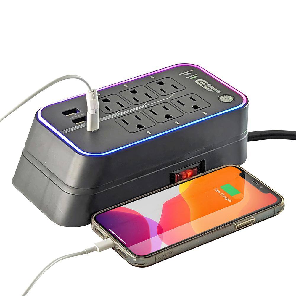 Commercial Electric 6 ft. 6-Outlet RGB Gaming Surge Protector with 2 USB and 1 USB-C SP-GP621