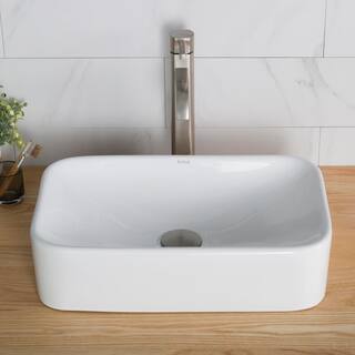 KRAUS White Porcelain Ceramic Rectangular Bathroom Vessel Sink C-KCV-122-1007SN