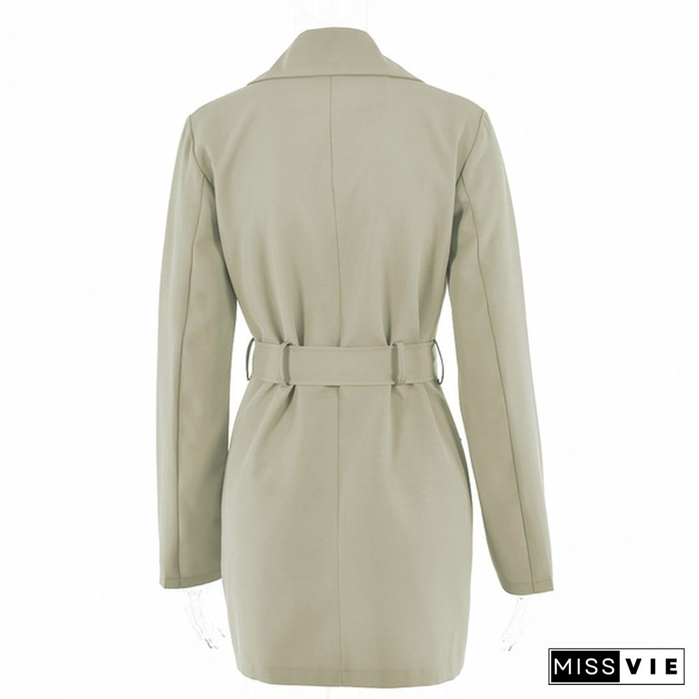 Women Long Sleeve Belted Blazer Dress Outfit