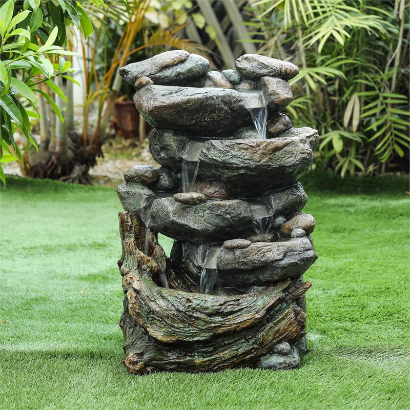 Cement 28in. H Cascading Rock Outdoor Fountain