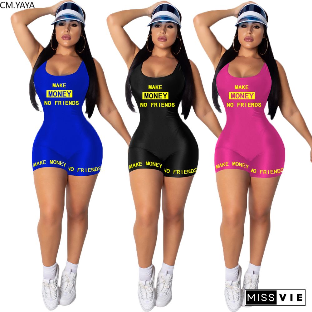 Women Summer Jumpsuits Rompers Fitness Playsuits Letter Print O-Neck Street Sexy Night Club Party One Piece Outfits