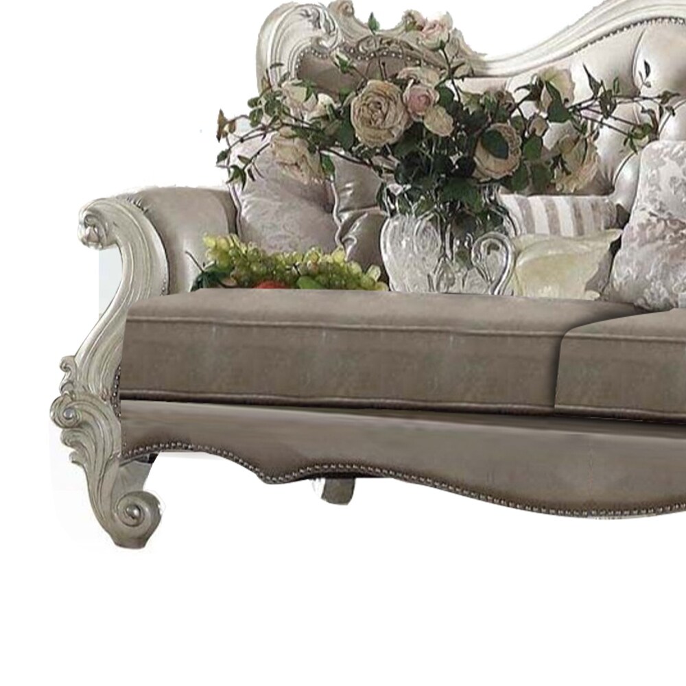 ACME Versailles Sofa (w/7 Pillows)  Vintage Gray PU   Bone White