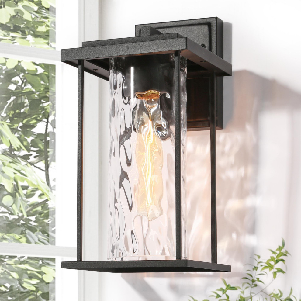 LNC 1 Light 13.4 quotH Matte Black and Textured Glass Modern Outdoor Wall Light   Modern   Outdoor Wall Lights And Sconces   by LNC  Houzz