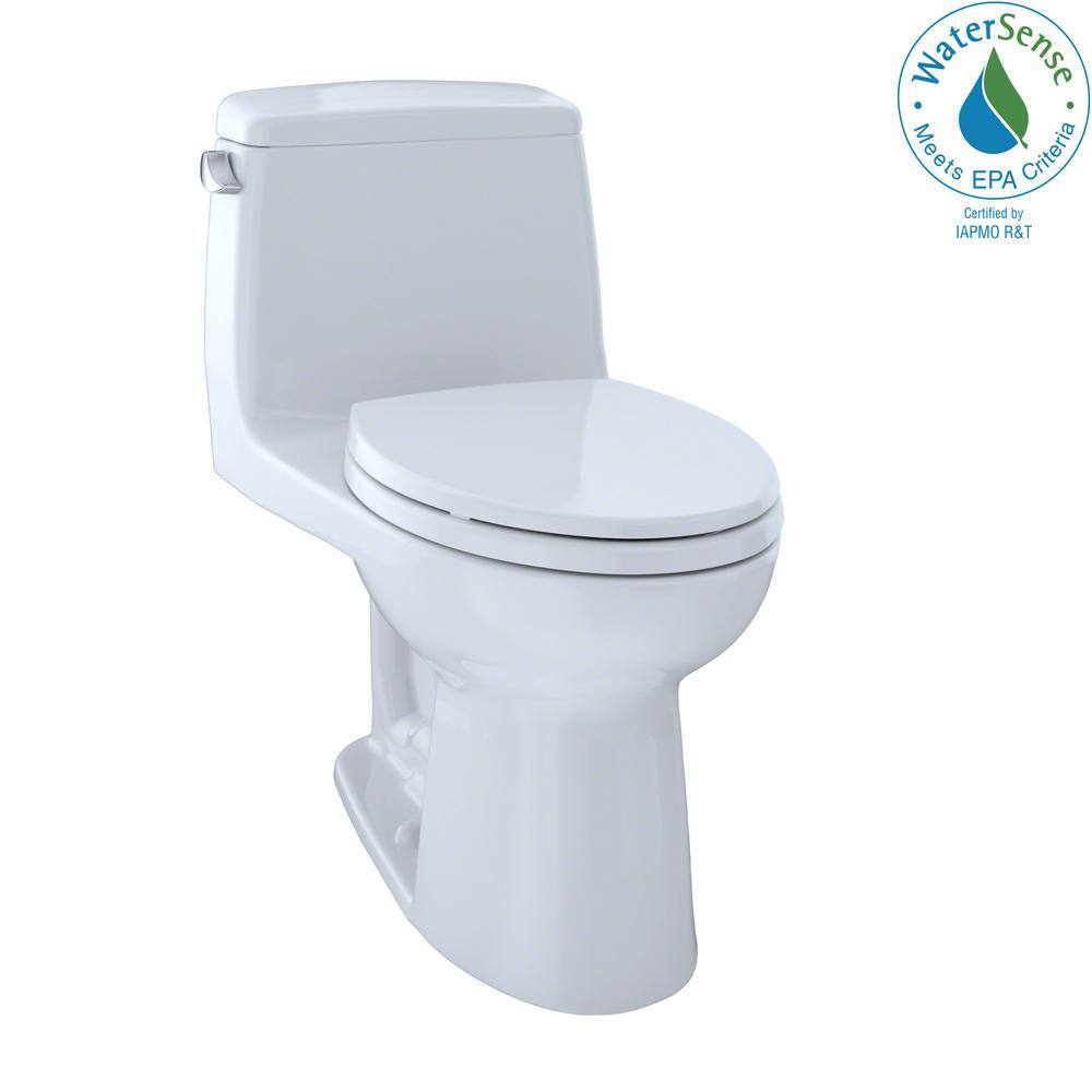 TOTO Eco UltraMax 1-Piece 1.28 GPF Single Flush Elongated ADA Comfort Height Toilet in Cotton White SoftClose Seat Included MS854114ELG#01