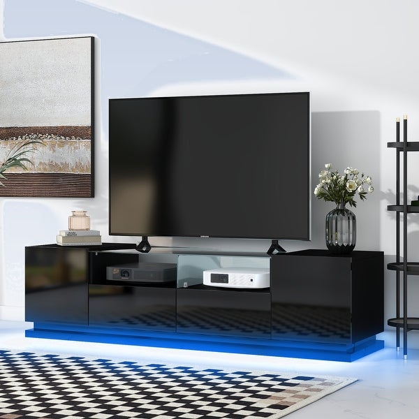 Modern Entertainment Center TV Cabinet with Storage and LED Light