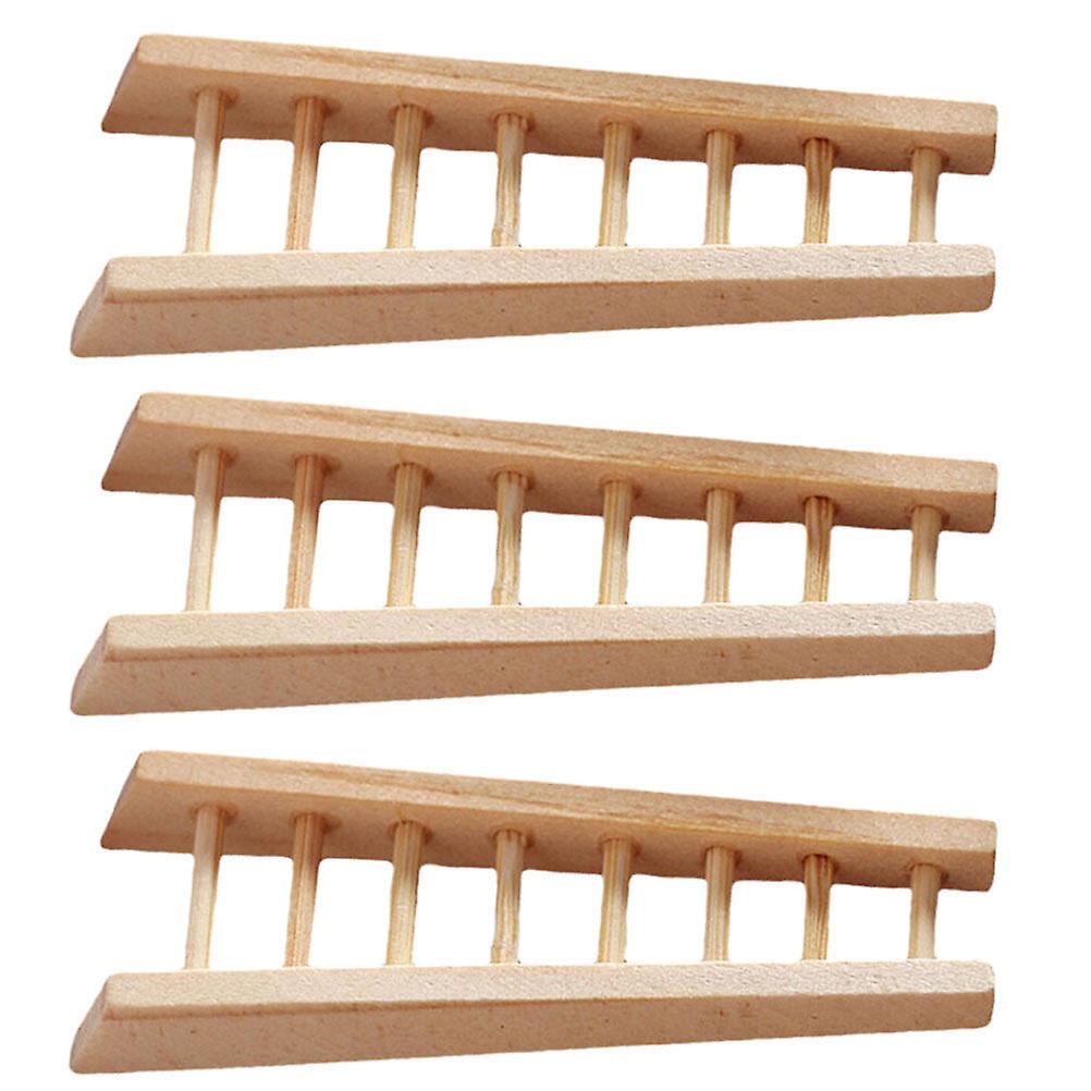 3pcs Miniature Wooden Step Ladder Dolls House Ladder Furniture Model Diy Micro Landscape Decoration