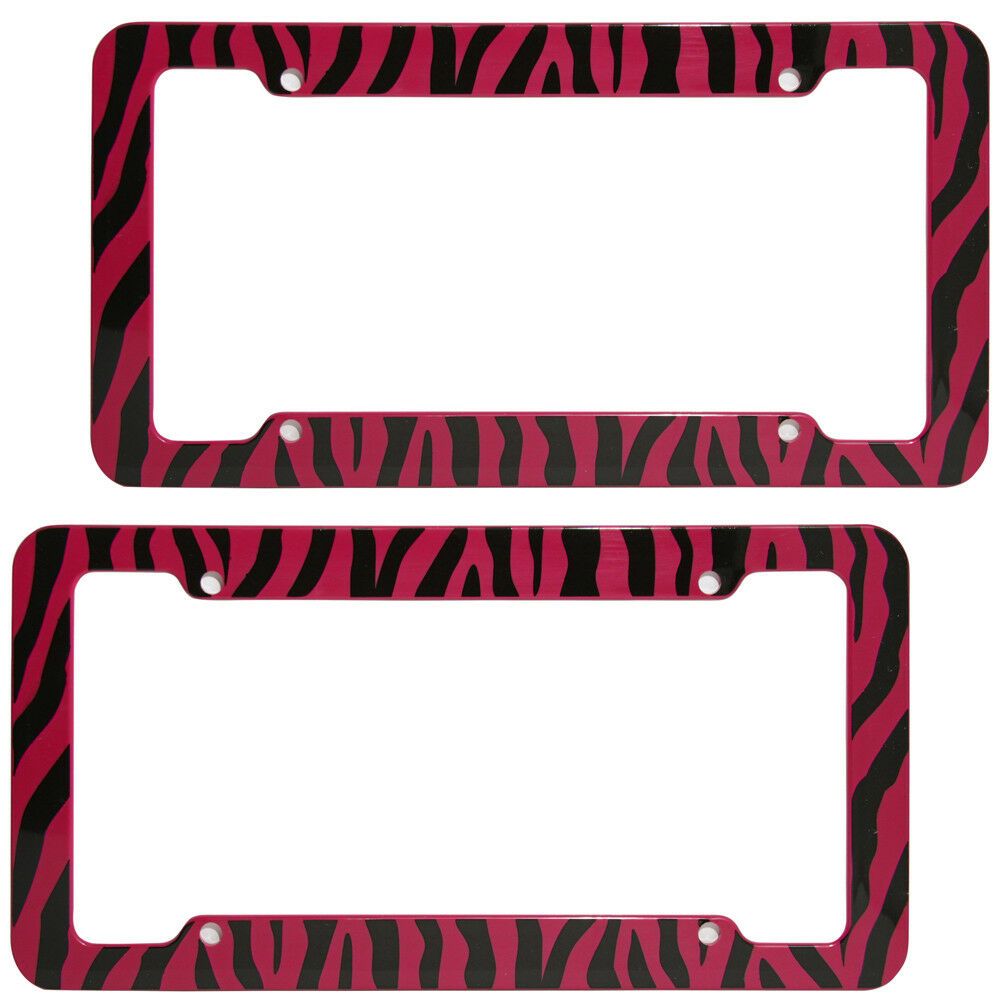 Set of 4 Red Animal Zebra Tiger Print Carpet Floor Mats Bundle For Car Accessories License Plate Frames and CD Visor Holder