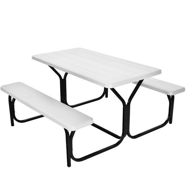 Costway Picnic Table Bench Set Outdoor Backyard Patio Garden Party Dining All Weather White