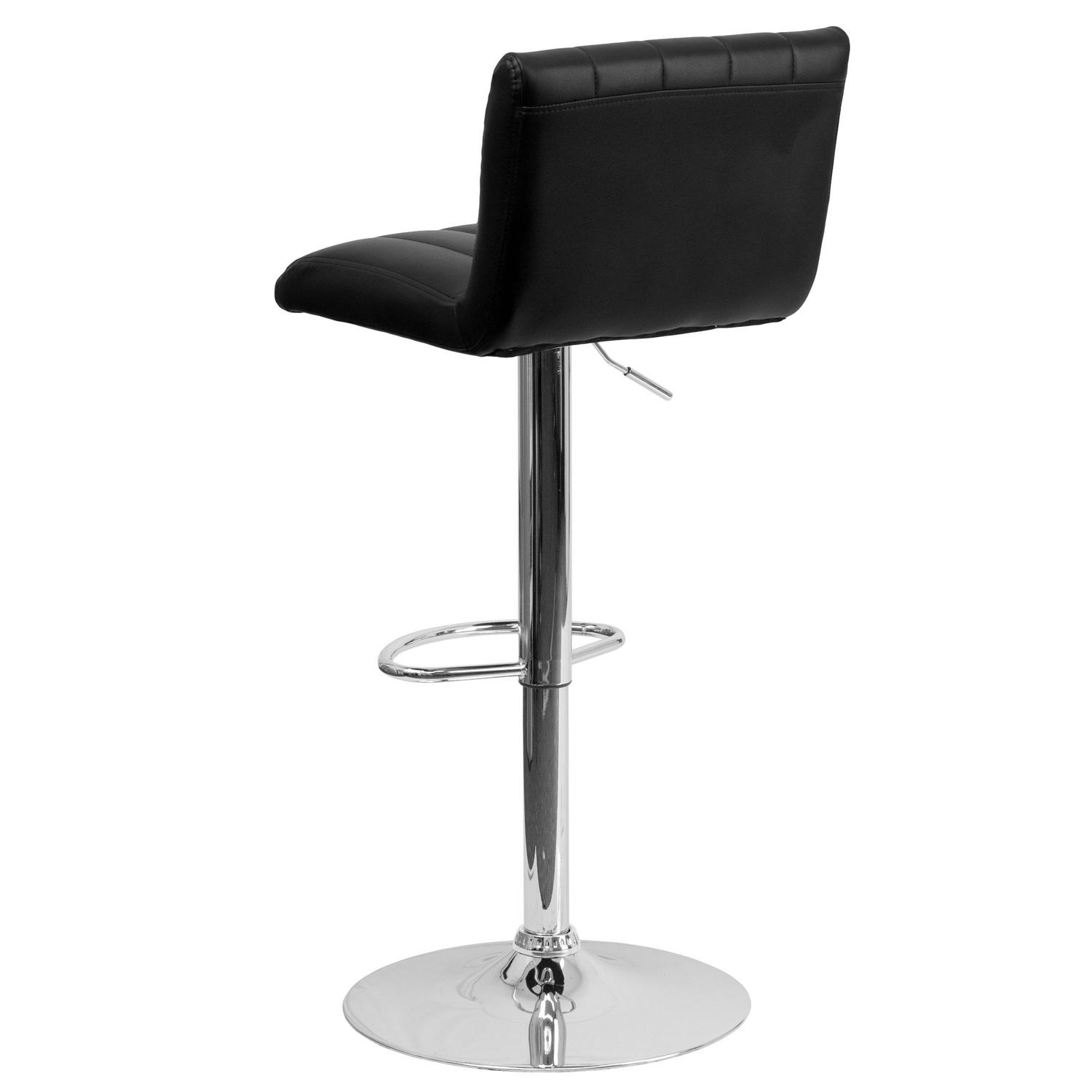 Flash Furniture Contemporary Black Vinyl Adjustable Height Barstool with Vertical Stitch Back/Seat and Chrome Base