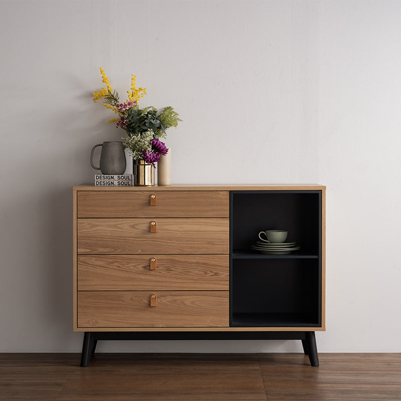 CASTOR Sideboard Buffet 125cm - Natural, Navy Blue & Black