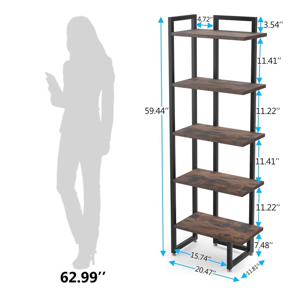 5 Tier Industrial Corner Bookshelf Corner Shelf for Home Office