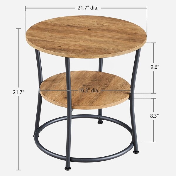 Side Table， Round End Table with 2 Shelves， Living Room， Bedroom， Easy Assembly， Steel Frame， Rustic Walnut and Black