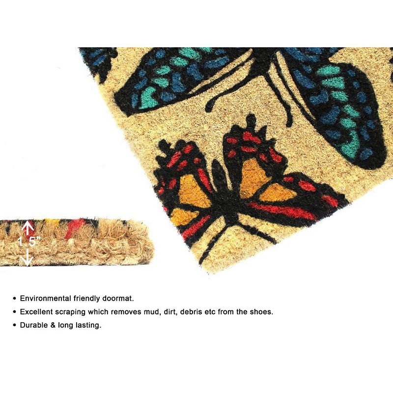 RugSmith Bleah Handloom Woven and Printed Butterfly Coir Doormat