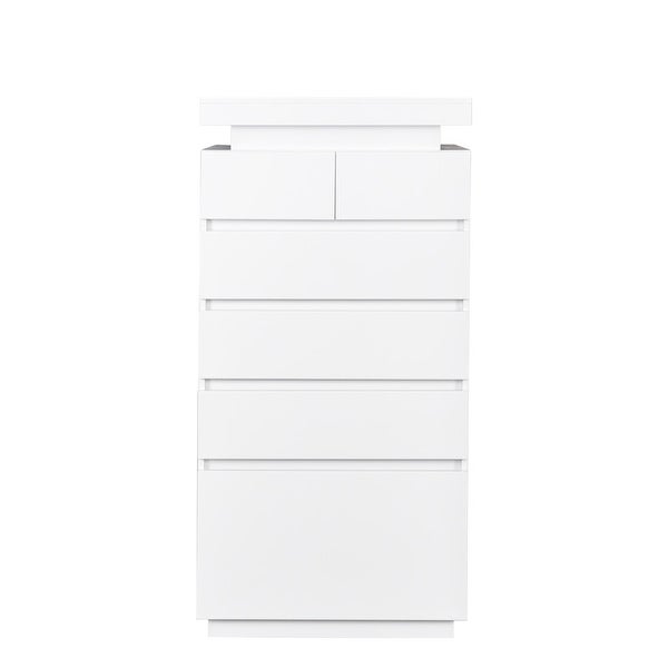 Modern 6-Drawer Dresser with LED Lights， Chest of 6 Drawers， Storage File Cabinet Unit Nightstandfor Bedroom - - 37165027