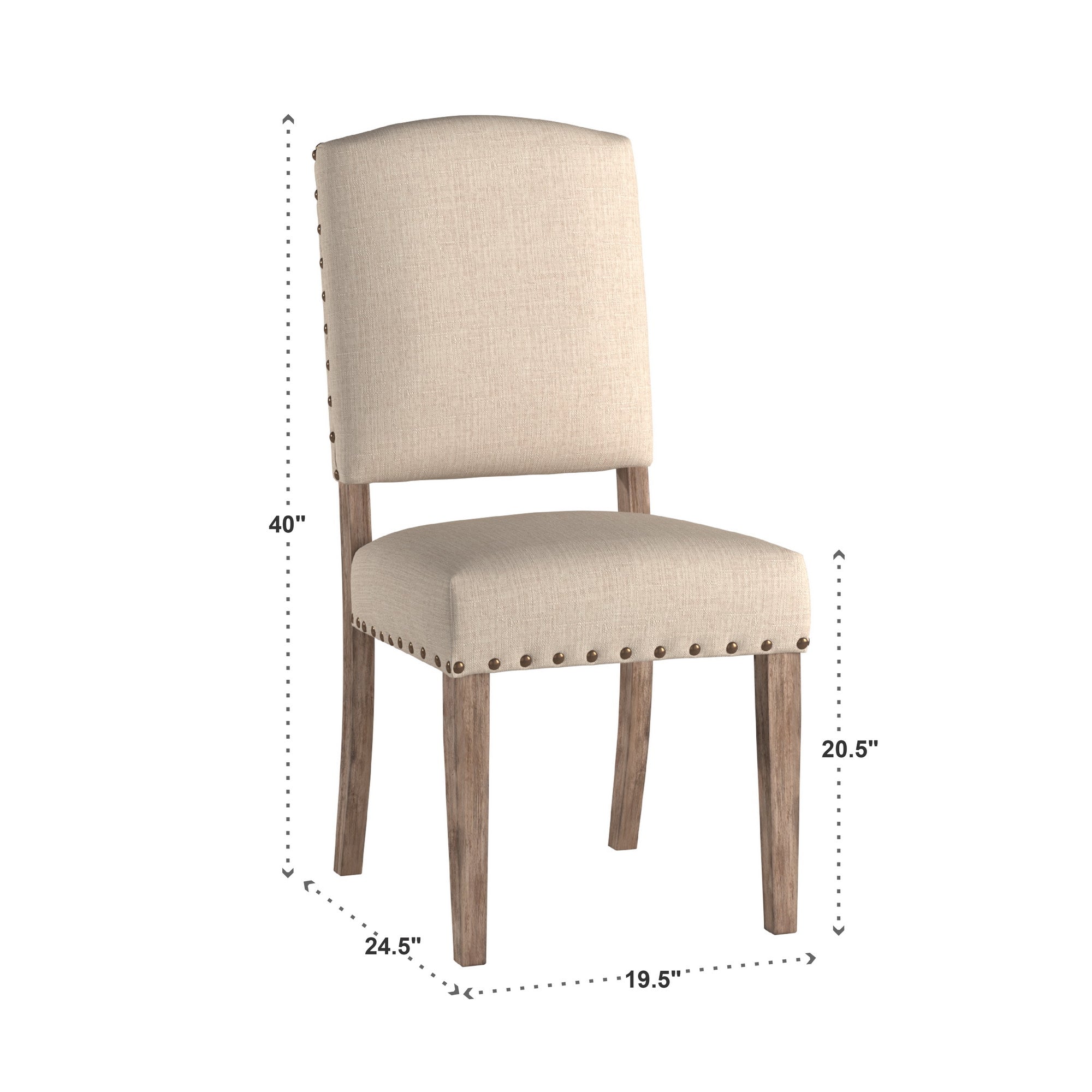 Weston Home Satine Linen Nailhead Dining Chairs， Set of 2， Beige/Grey Wash Finish