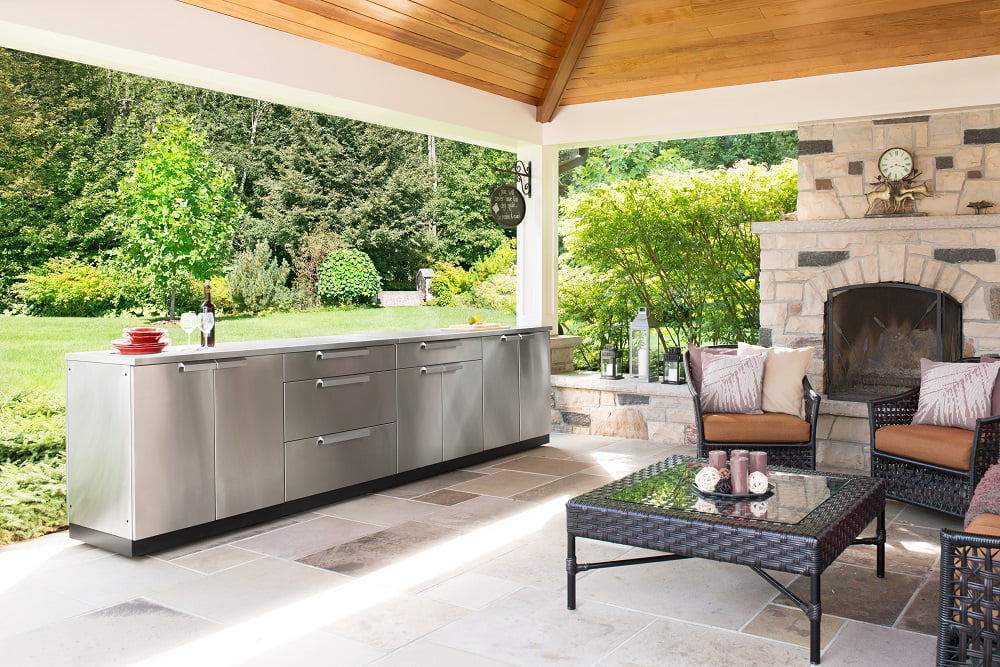 Outdoor Kitchen 4 Piece Cabinet Set in Stainless Steel with Countertops