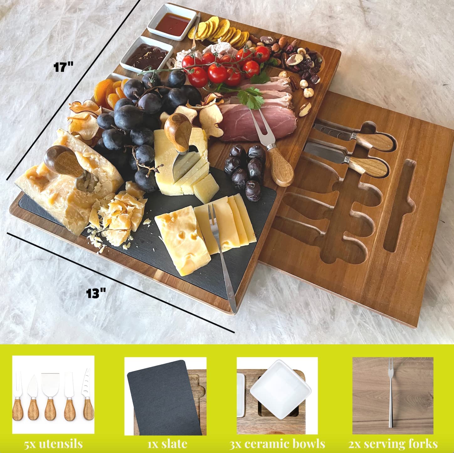 FUNSTITUTION Wooden Charcuterie Board Set (12pcs) Brown