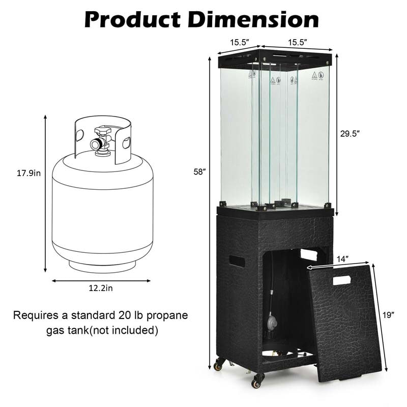 41000 BTU Propane Patio Heater with Lockable Wheels, Tempered Glass Tube, Waterproof Cover