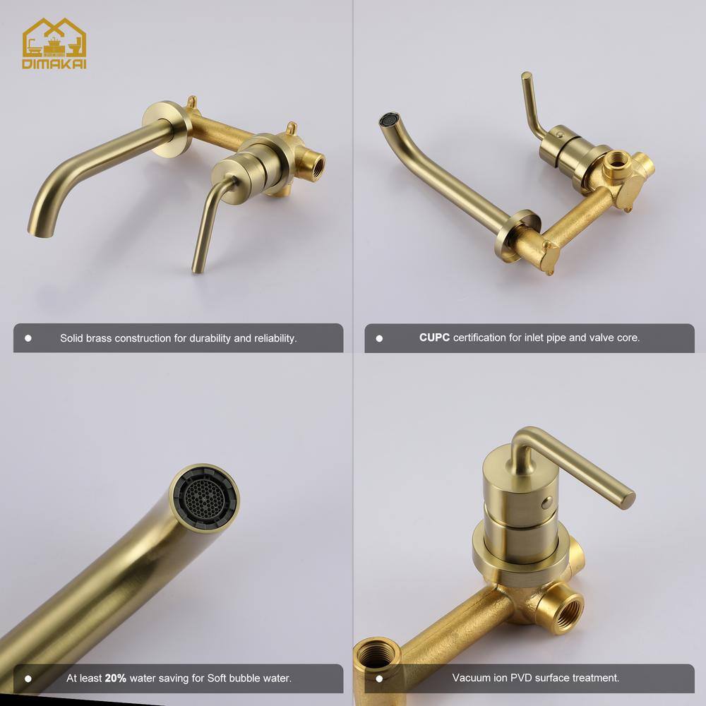 Hlihome Single Hole Wall Mount Bathroom Faucet with Single-Handle Brass in Brushed Gold DK-9004-BG