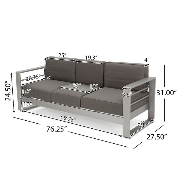 Cape Coral Outdoor 3Seater Aluminum Sofa Set with Coffee Table and Ottman by Christopher Knight Home