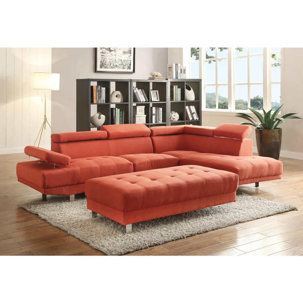 Riveredge 109 in. W 2 piece Polyester Twill L Shape Sectional Sofa in Orange   Contemporary   Sectional Sofas   by BisonOffice  Houzz