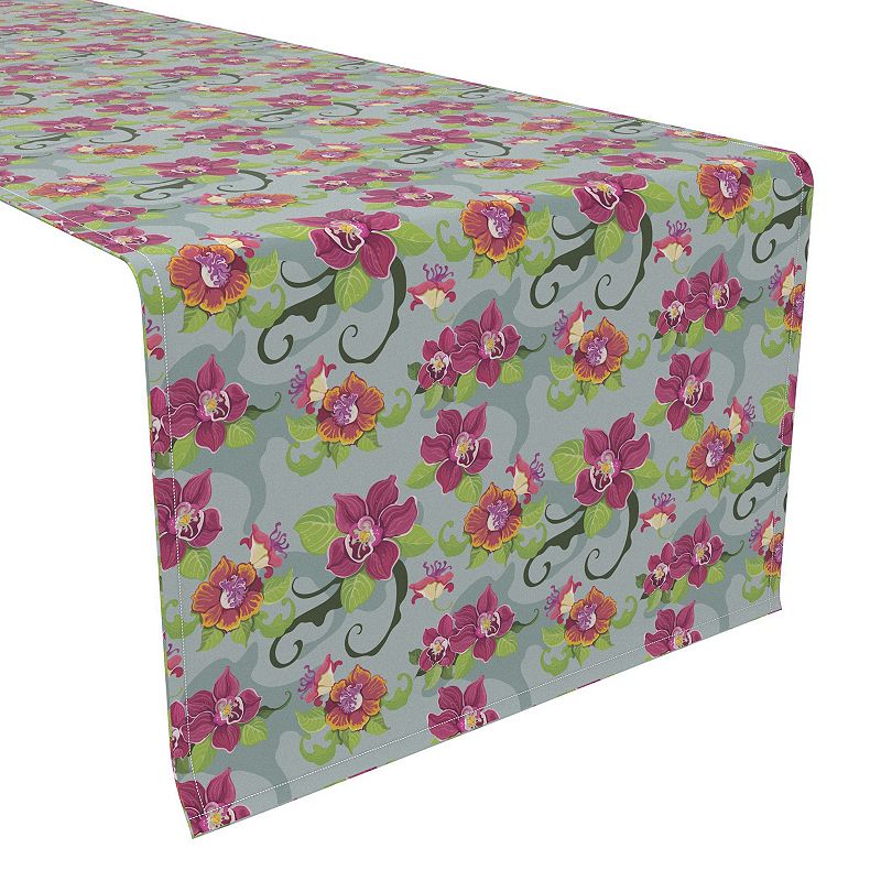 Table Runner， 100% Cotton， 16x72， Tropical Flower Pattern