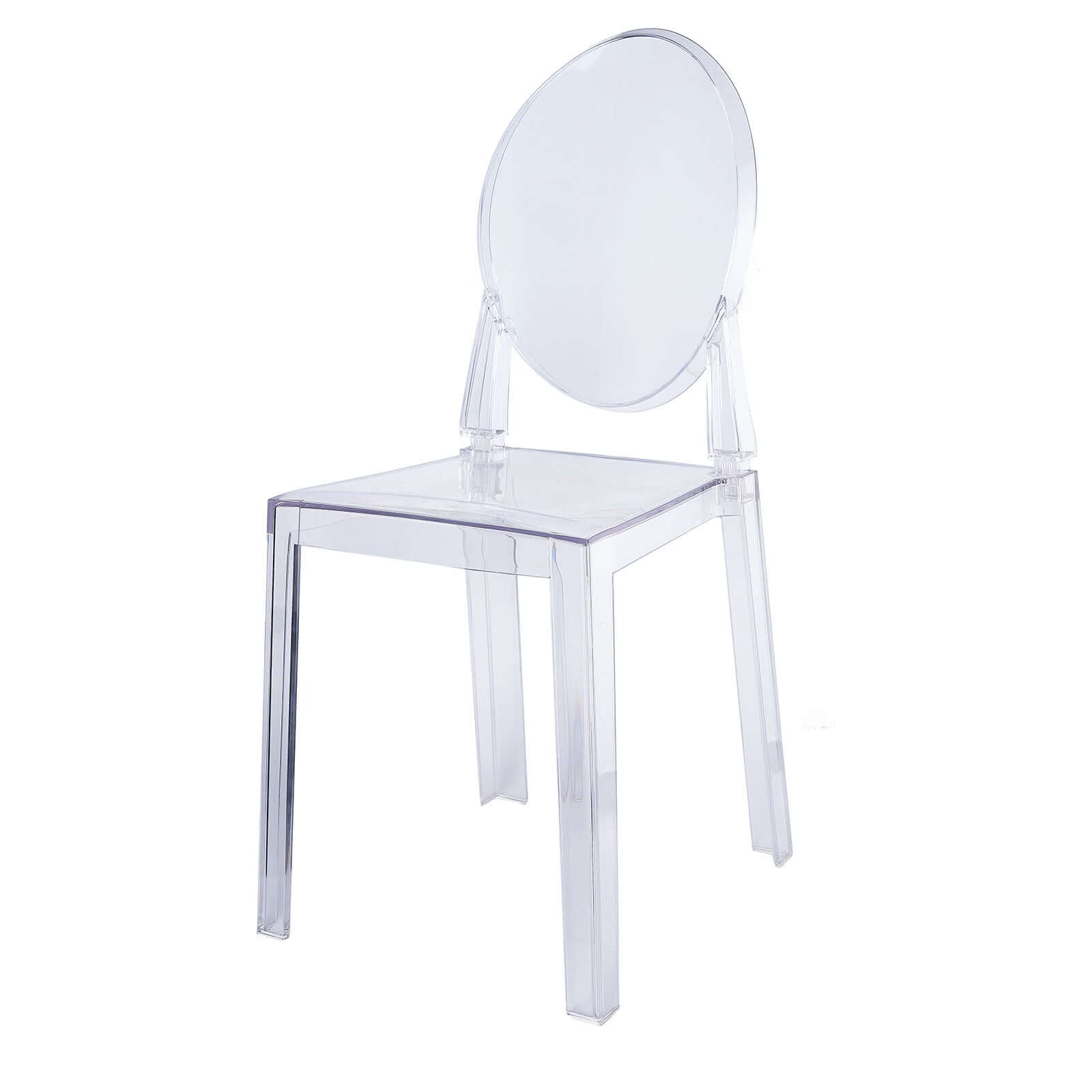 Clear Acrylic Banquet Ghost Chair With Oval Back, Transparent Armless Event Accent Chair