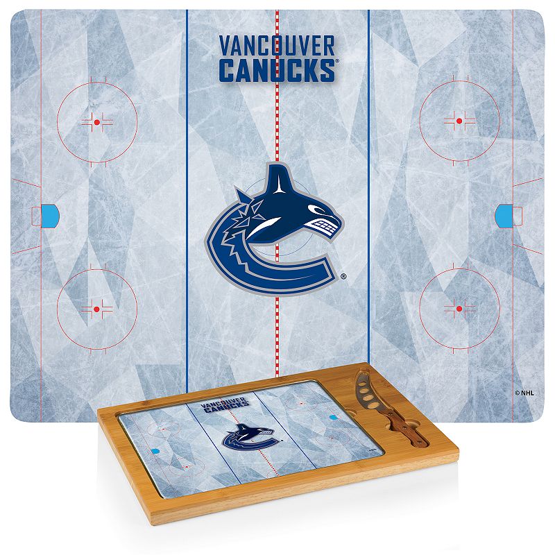 Picnic Time Vancouver Canucks Icon Glass Top Cutting Board and Knife Set